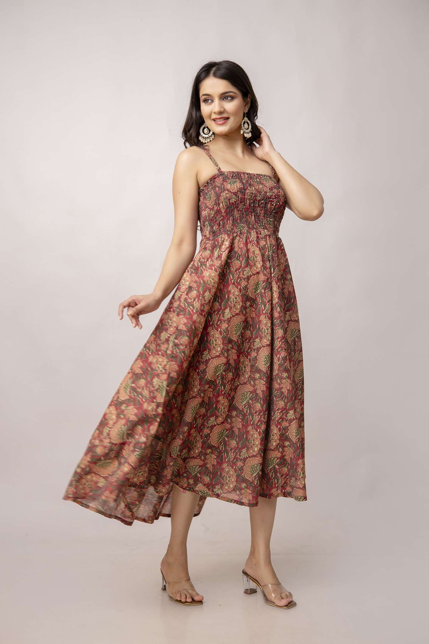 Women's Silk Printed Shoulder Straps Sleeveless Anarkali Gown Drees - Image 2