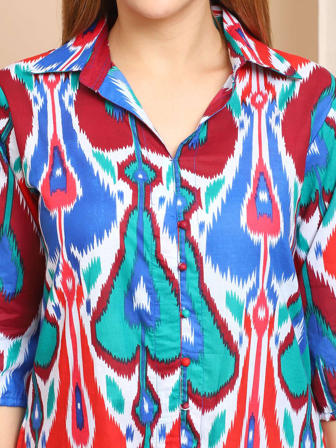 Women's Pure Cotton Printed Collared Top and Pant Co-ord Set (Multti Color5) - Image 6